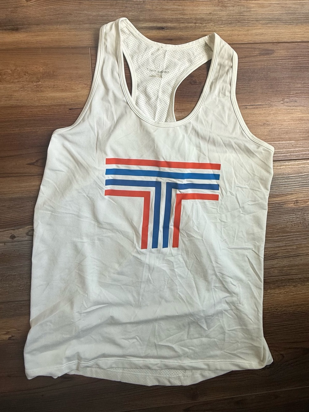 Tory Sport White Racerback Tank with Red & Blue Tory logo - new without tags